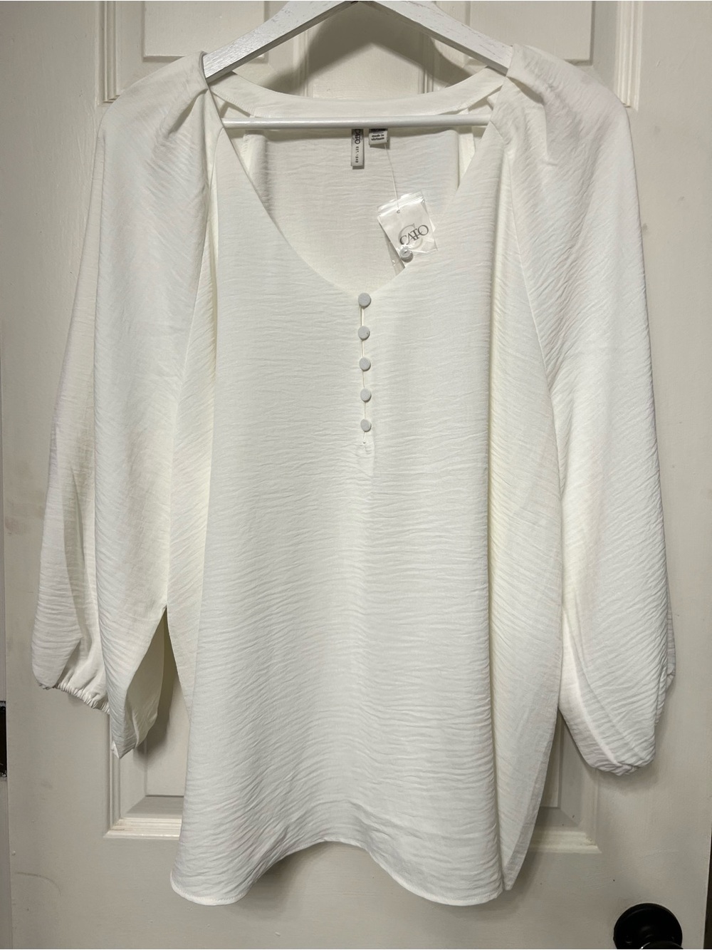 Cato White Textured V-Neck Button-Front Blouse